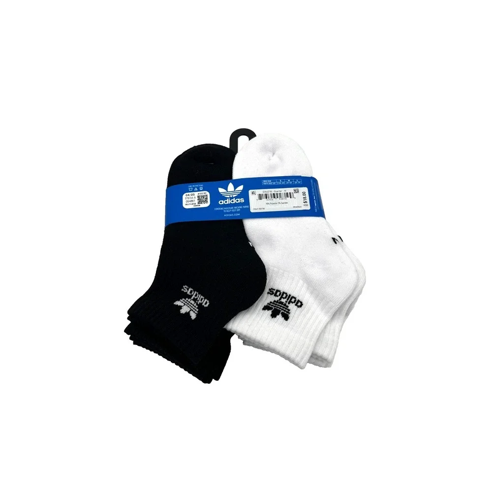 Adidas Youth Quarter Ankle Socks Black‎ & White Pack of 6 Size 2Y-5Y M EV6421B